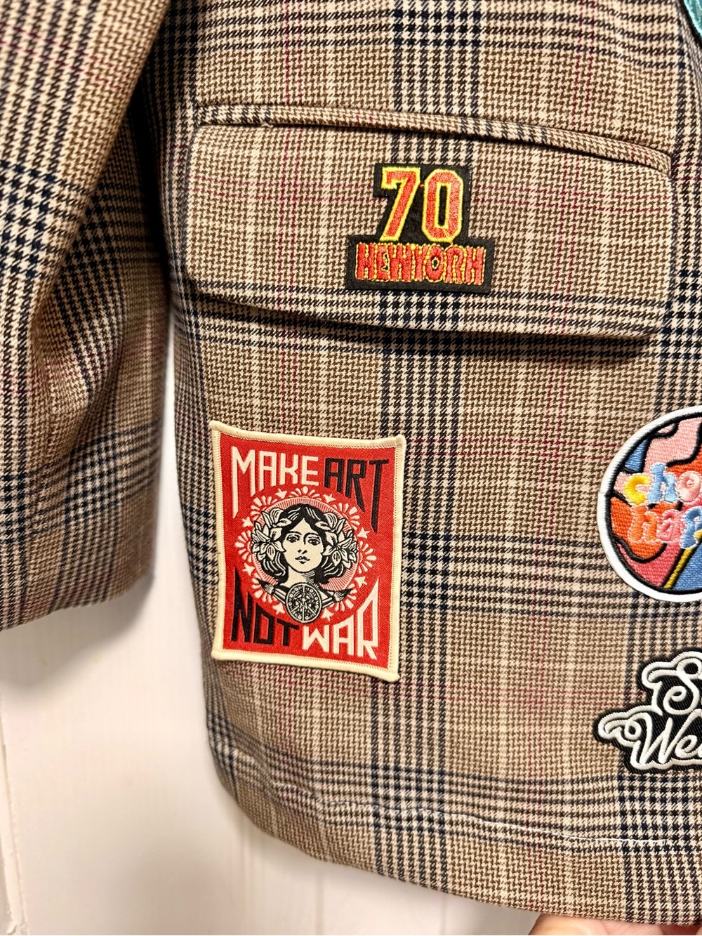 Old Navy Tan Plaid Blazer with Colorful Patchwork - Picture 9 of 12